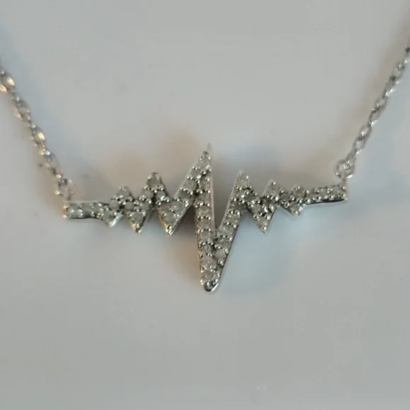 Sterling Silver .20cts Diamond Heartbeat with Chain Necklace - Picture 3 of 6